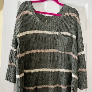Free People Green Striped Sweater